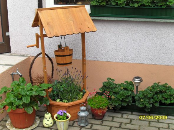 Terrasse / Balkon 'Zierbrunnen, Pflanztisch und Einfahrt'