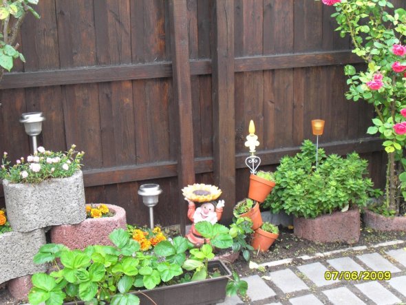 Terrasse / Balkon 'Zierbrunnen, Pflanztisch und Einfahrt'