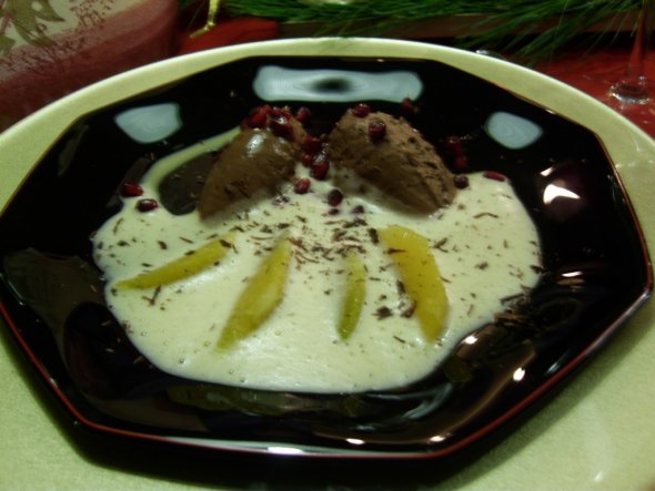 Mousse aus Chocolat auf Orangensabaone,