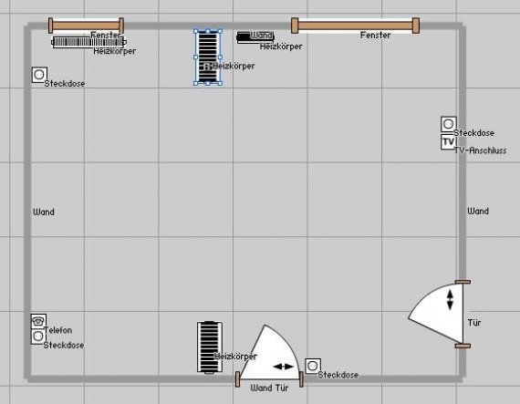 Die beiden "Heizkörper" die in den Raum gehen, sind Wände, die in den Raum reinragen.