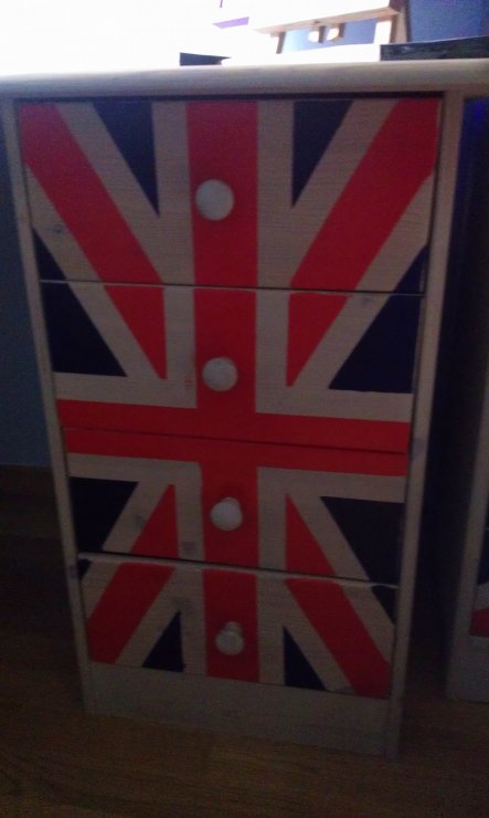 Hier nochmal die angebracht Englandflagge am Schreibtisch von nah.