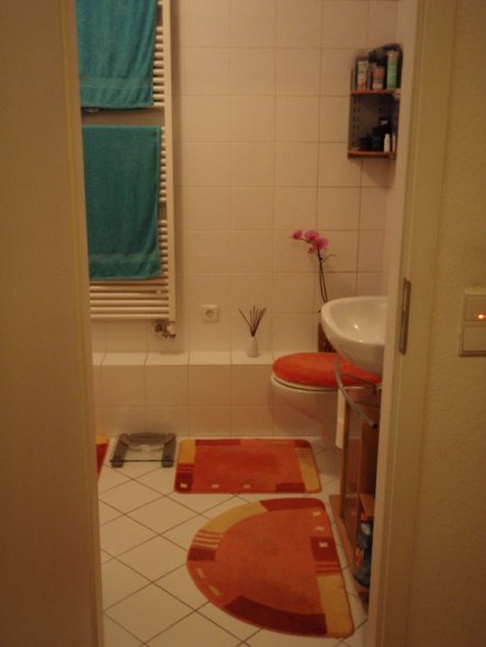 Blick ins Badezimmer vom Flur aus gesehen