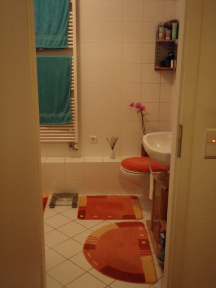 Blick ins Badezimmer vom Flur aus gesehen