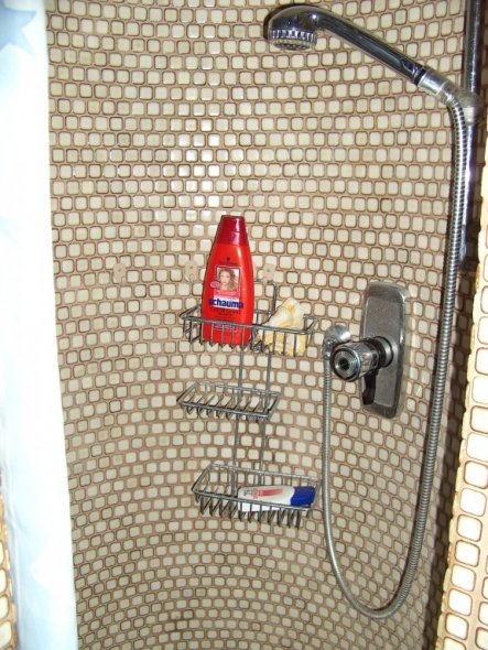 Beim Duschen wird Einstieg-Öffnung mit Duschvorhang geschlossen.